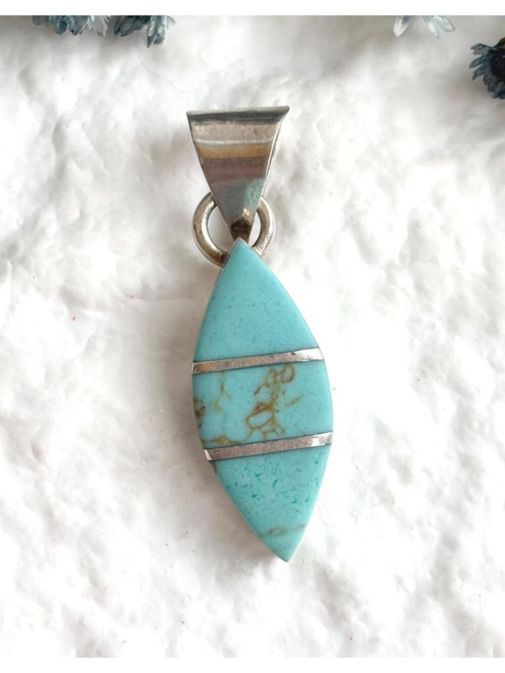 Mexican Made Natural Turquoise Stone Sterling Silver 925 Vintage Pendant